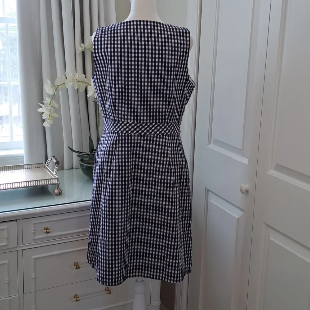 NWT J.Crew Factory Womens Navy/White Gingham Check‎ Seersucker Dress 8
